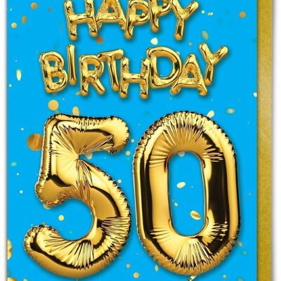 50th Birthday Balloon Card Blue