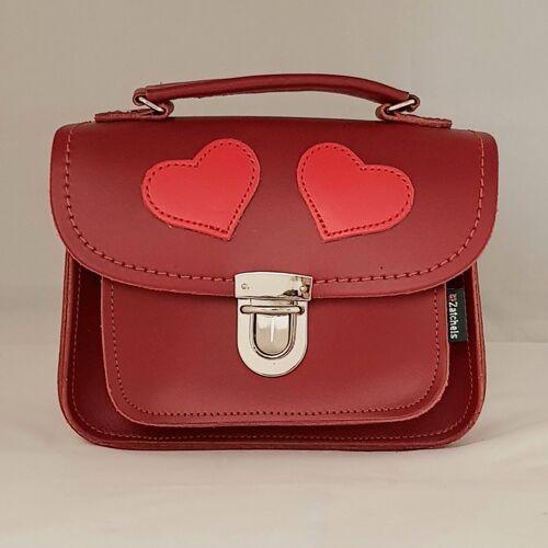 Luna - Handmade leather Bag - Love Hearts - Red