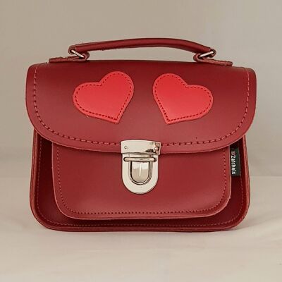 Luna - Borsa in pelle fatta a mano - Cuori d'amore - Rosso