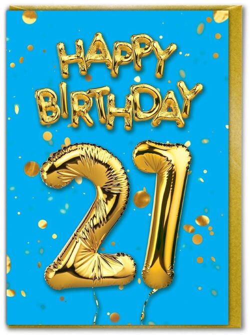 21st Birthday Balloon Card Blue