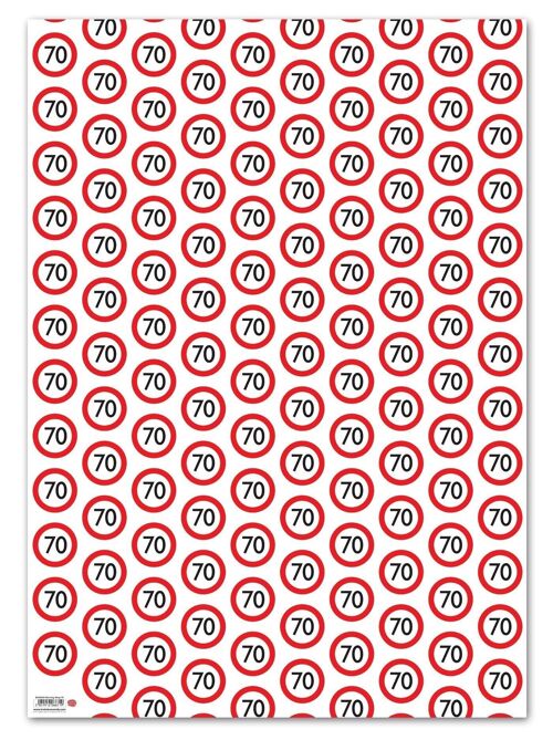 Warning Gift Wrap 70 - 70th Birthday **Pack of 2 Sheets Folded**