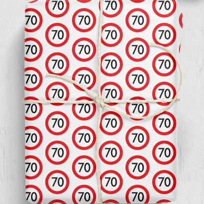 Warning Gift Wrap 70 - 70th Birthday **Pack of 2 Sheets Folded**