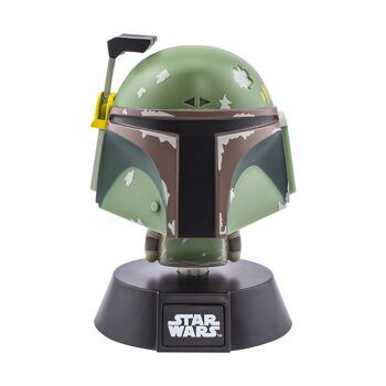 Mini Lampe Icon Star Wars License design Boba Fett, de 10 cm de haut, fournit une lumière douce adaptée à une utilisation en veilleuse. Fonctionne avec 2 piles AAA (non incluses).