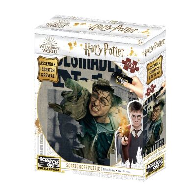 PRIME 3D - Puzzle para rascar tamaño 61x46 cm Harry Potter (Harry Potter Wanted) , de 500 piezas. Incluye: rascador, escobita y bandeja