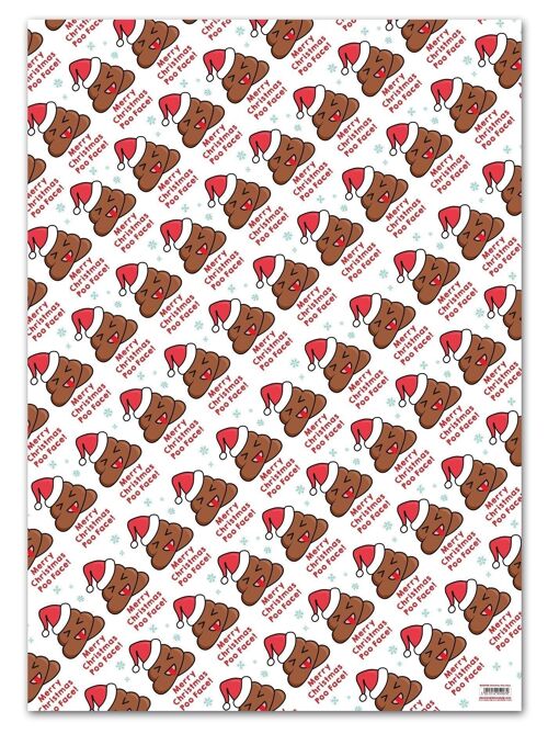 Xmas Poo Face Funny Gift Wrap Pack of 2 Sheets Folded