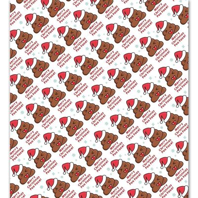 Xmas Poo Face Funny Gift Wrap Pack of 2 Sheets Folded