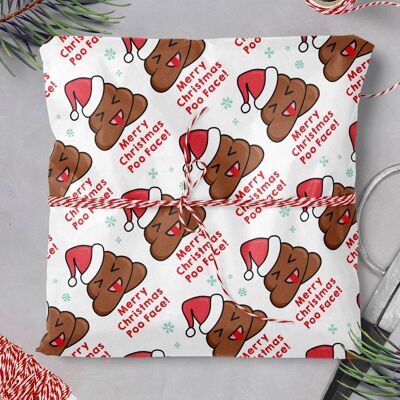 Xmas Poo Face Funny Gift Wrap Pack of 2 Sheets Folded