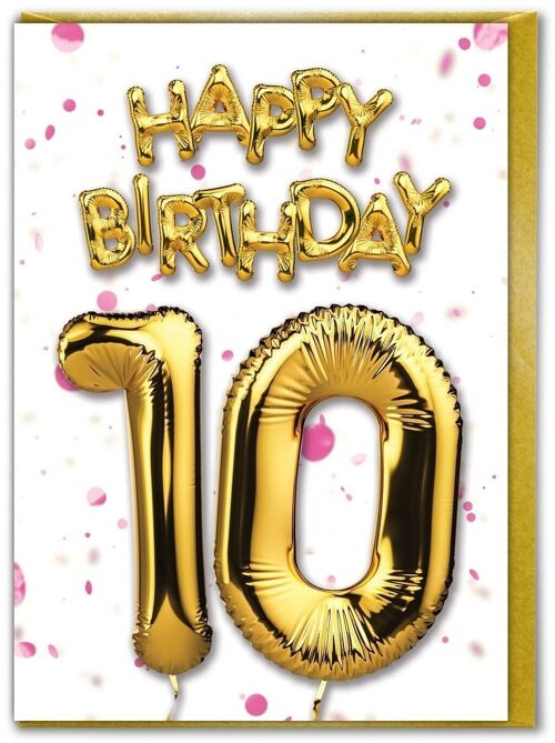 10 Balloon pink - 10th Birthday Card