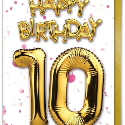 10 Globo rosa - Tarjeta de cumpleaños número 10