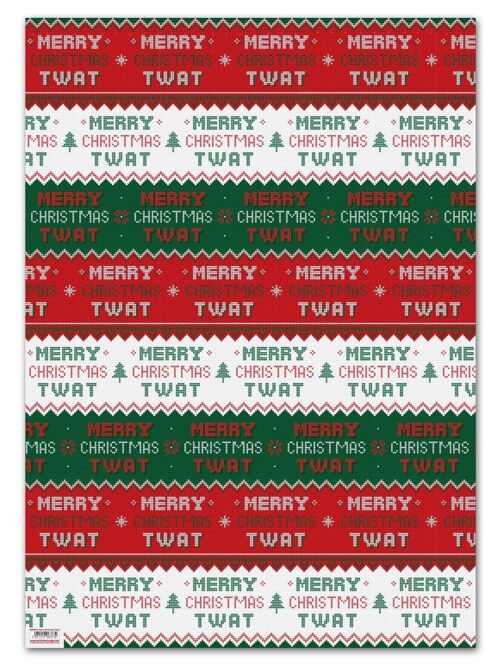 Merry Christmas Twat Rude Gift Wrap **Pack of 2 Sheets Folded**