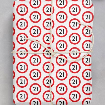 Warning Gift Wrap 21 - 21st Birthday **Pack of 2 Sheets Folded**
