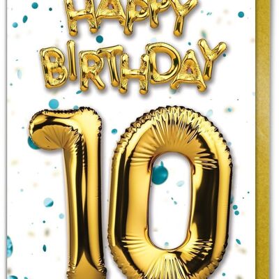 10 Ballon blau - Karte zum 10. Geburtstag