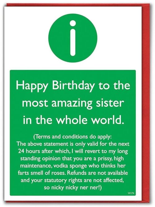 Sister T & C's Funny Sister Card