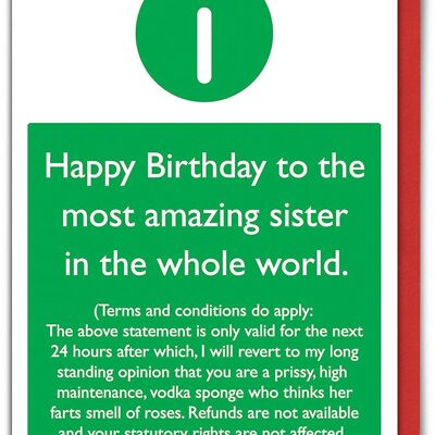 Sister T & C's Funny Sister Card