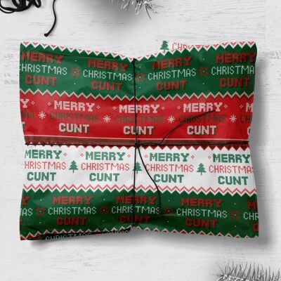 Emballage cadeau Merry Christmas Cunt Rude ** Paquet de 2 feuilles pliées **