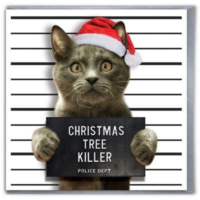 Tarjeta de Navidad divertida - Gato asesino de árboles