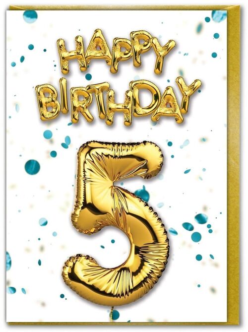 5 Balloon Blue - 5th Birthday Card