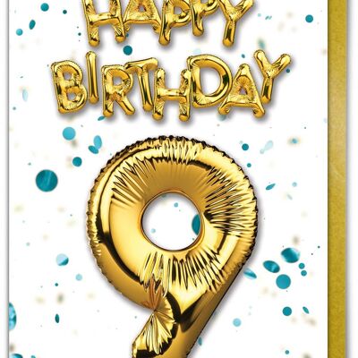 9 Globo azul - Tarjeta de noveno cumpleaños