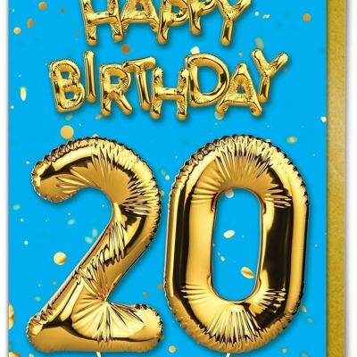 20th Birthday Card - 20 Blue by Brainbox Candy