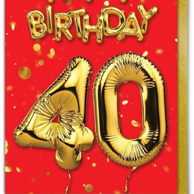 40th Birthday Balloon Card Red
