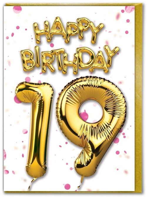 19th Birthday Card - 19 White/Pink by Brainbox Candy