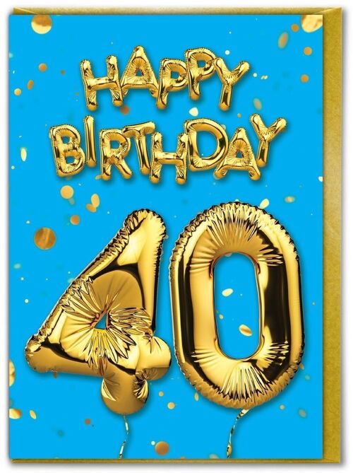 40th Birthday Balloon Card Blue