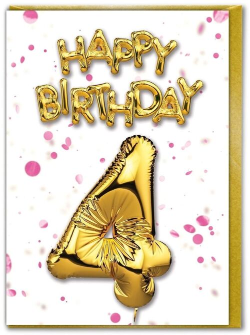 4 Balloon Pink - 4th Birthday Card