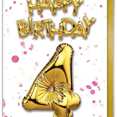 4 Balloon Pink - 4th Birthday Card
