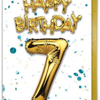 7 Balloon blue - 7th Birthday Card