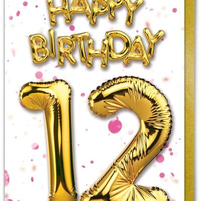 12th Birthday Card - 12 Balloon Blue by Brainbox Candy