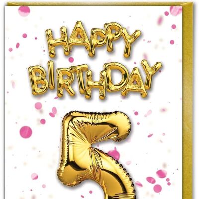5 Balloon Pink - 5th Birthday Card