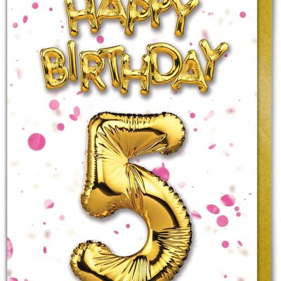 5 Balloon Pink - Tarjeta de quinto cumpleaños