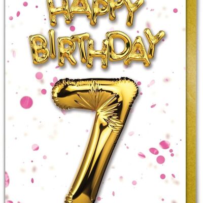 7 Balloon pink - 7th Birthday Card