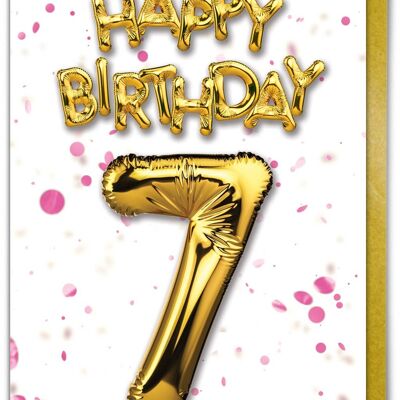 7 Globo rosa - Tarjeta de cumpleaños número 7