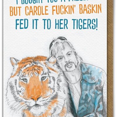 Tarjeta de cumpleaños divertida del regalo del rey tigre