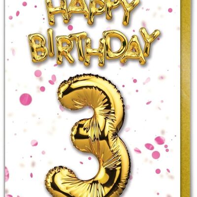 3 Balloon Pink - 3rd Birthday Card
