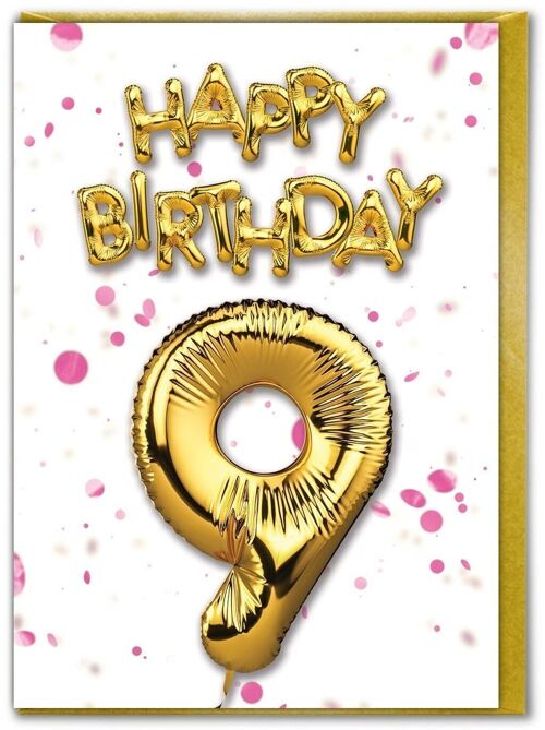 9 Balloon pink - 9th Birthday Card