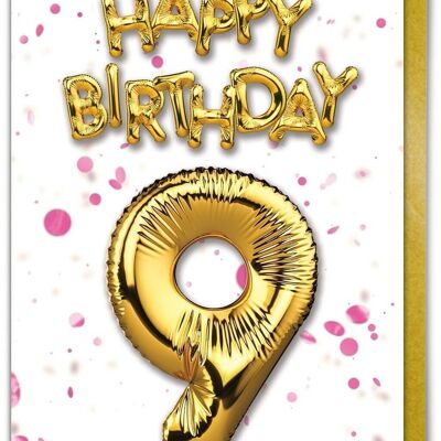 9 Ballon rose - 9ème carte d'anniversaire