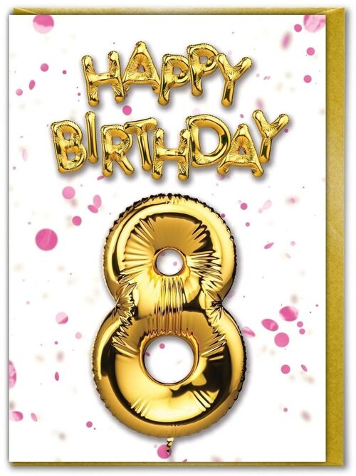 8 Balloon pink - 8th Birthday Card
