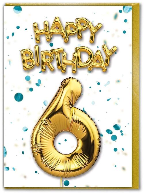 6 Balloon blue - 6th Birthday Card