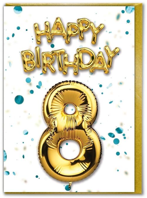 8 Balloon blue - 8th Birthday Card