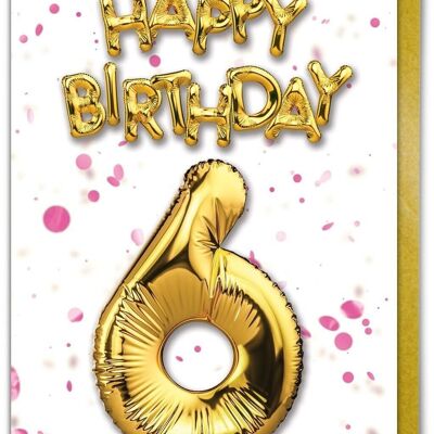 6 Balloon pink - 6th Birthday Card