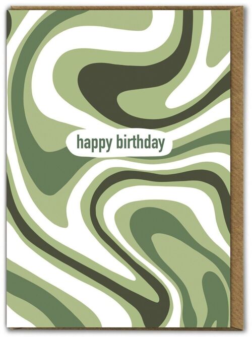 Happy Birthday green swirl card