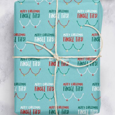 Emballage cadeau de Noël - Tinsel Tits **Lot de 2 feuilles pliées** par Brainbox Candy