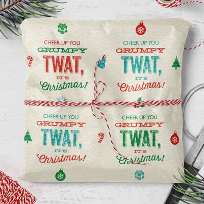 Papier cadeau Grumpy Twat Rude **Pack de 2 feuilles pliées**