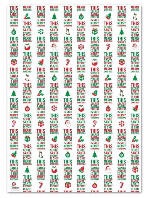 Christmas Gift Wrap - Secret Santa Shit **Pack of 2 Sheets Folded** by Brainbox Candy