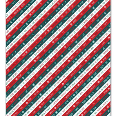 Xmas Stripe Rude Gift Wrap **Pack of 2 Sheets Folded**