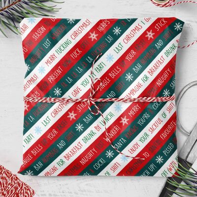 Papel de regalo grosero con rayas navideñas ** Paquete de 2 hojas dobladas **