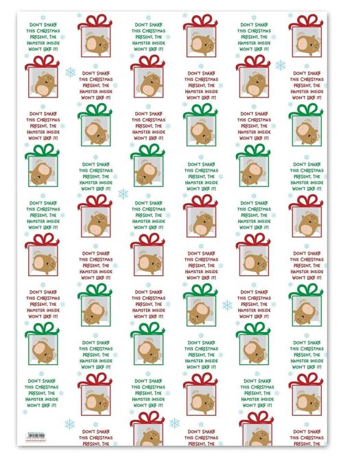 Christmas Gift Wrap - Xmas Hamster **Pack of 2 Sheets Folded** by Brainbox Candy