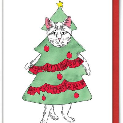 Carte de Noël drôle d'arbre de catmass